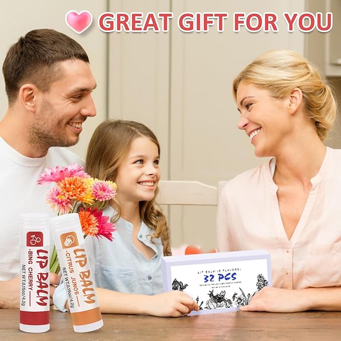 32 Pack Lip Balm, Natural Lip Balm Bulk with Vitamin E and Coconut Oil, Moisturizing Lip Balm for Stocking Stuffers - 8 Flavors-Velvo Beauty