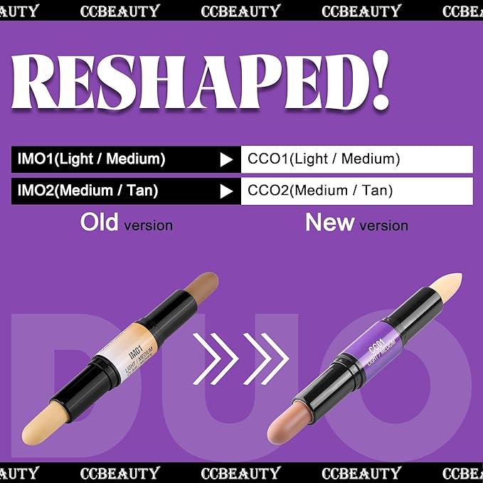 CCbeauty 2-IN-1 Matte Contour Stick Makeup,Cream Dual Highlighter Bronzer Stick, Highlighting & Contouring Kit, Highlight Concealer Sticks for Face Shaping, Long Lasting & Waterproof-Velvo Beauty