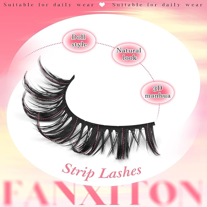 False Eyelashes Manga Lashes 10 Pairs False Eyelashes Japanese Style D Anime Lashes Natural Cosplay Lashes Natural Look 15 MM Wispy Faux Mink Lashes Full Strip Doll Lashes by FANXITON-Velvo Beauty