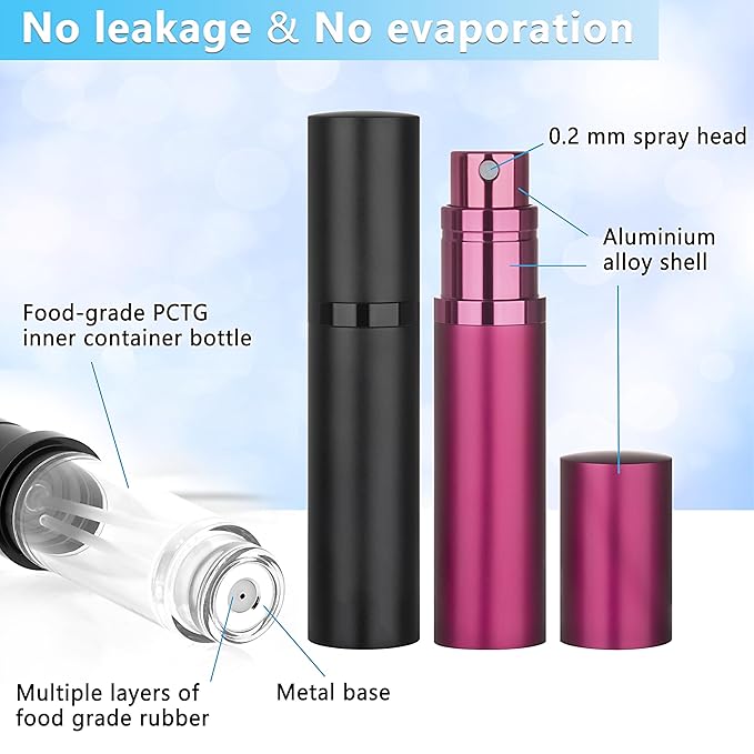 Refillable Perfume Atomizer Travel Bottle 2-Pack 5ml Leakproof Luxury Travel Perfume Refillable Bottle, Portable Fragrance Atomiser (Black & Rose Red)-Velvo Beauty
