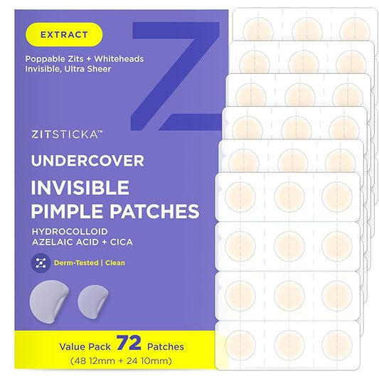 ZitSticka Invisible Pimple Patches for Face, Hydrocolloid Patches, Ultra-Thin Clear Azelaic Acid & CICA Blemish Patches, Pimple Stickers (UNDERCOVER 72ct)-Velvo Beauty