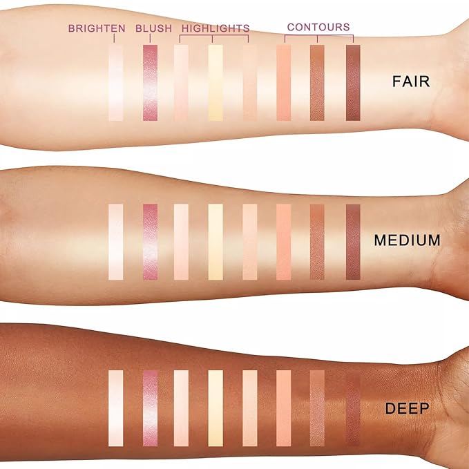 Youngfocus Cosmetics Cream Contour Best 8 Colors Contouring Foundation - Highlighting Makeup Kit/Concealer Palette - Vegan, Cruelty Free and Hypoallergenic - Instruction Manual(Face Blushes)-Velvo Beauty