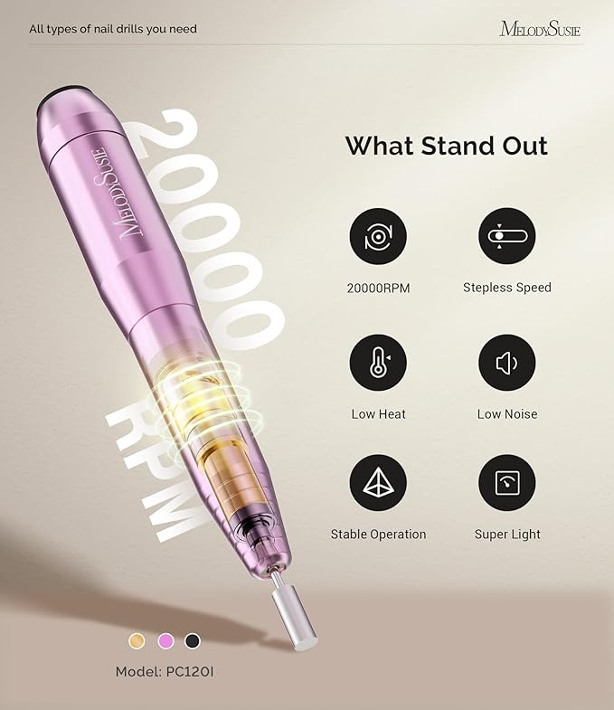 MelodySusie Electric USB Nail Drill Machine,PC120I Portable Electric Nail File Efile Set for Acrylic Gel Nails, Manicure Pedicure Tool with Nail Drill Bits Sanding Bands (Purple)-Velvo Beauty