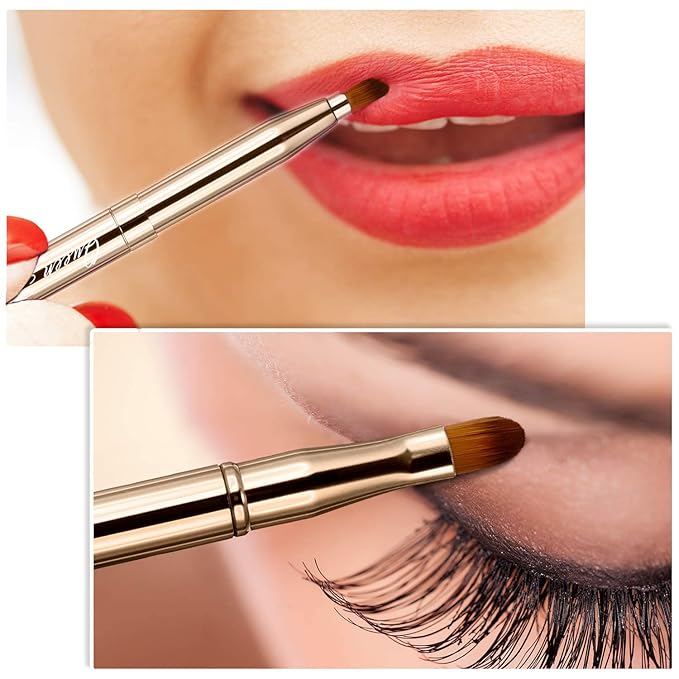 Retractable Eyebrow Eyelash Lip Brush Makeup Brush Double-Sided Soft With Cap Concealer Eyeliner For Travel Cosmetic Brushes, gold color-Velvo Beauty