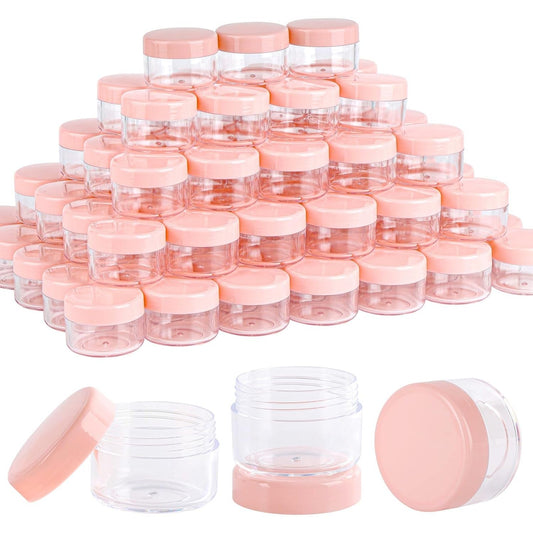 Refillable Cosmetic Sample Jars - 100 Pack 15g (0.5oz) Pink Small Travel Containers with Lids + 10 Mini Makeup Spatulas - BPA Free-Velvo Beauty