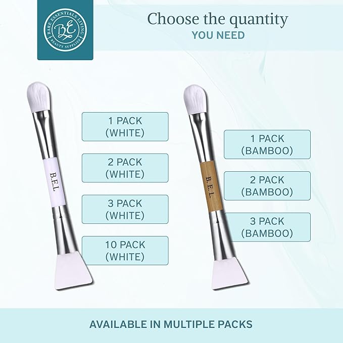 Bare Essentials Living Clay Face Mask Brush (3 Pack, Bamboo) Dual Soft Silicone Face Mask Applicator Brush Tool, Great Facial Essentials, Moisturizer Applicator & Skincare Brush for Facials-Velvo Beauty