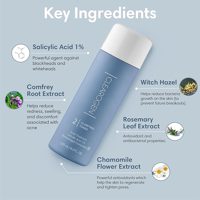 Clarifying Toner for Acne and Blemishes, Face Toner, Facial Toner, Skin Toner, Acne Toner, Toner Oily Skin, Salicylic Acid Toner, Astringent for Face, Toners, 4 Fl Oz-Velvo Beauty