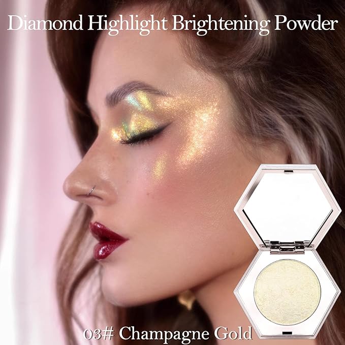 Erinde Champagne Gold Face Highlighter Makeup Palette, Shimmer Diamond Glitter Highlighter Powder for Face Body, Face Highlighters Makeup & luminizers Palette, Long-Lasting Lightweight, 03#-Velvo Beauty
