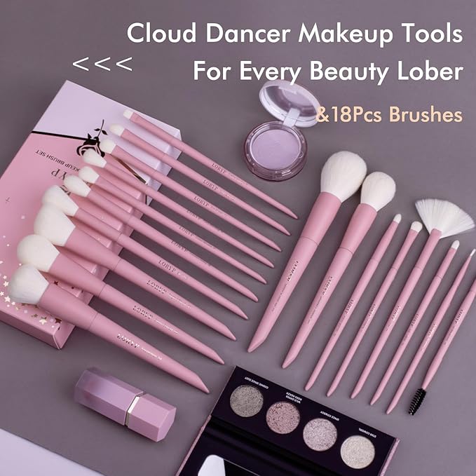 LORYP Makeup Brushes Set Labeled 18 Piece Face and Eye Brush Set Ultra soft hair Foundation, Concealer, Blush, Contour, Blending, Eyeshadow Pink Brush kit-Velvo Beauty