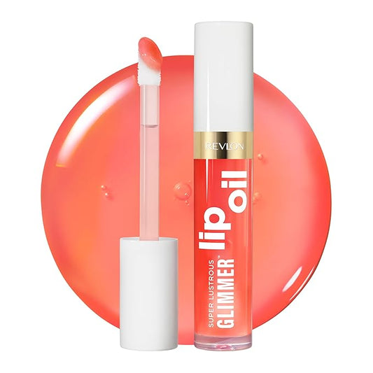 REVLON Super Lustrous Glimmer Lip Oil, Moisturizing & Tinted, Shiny Finish, Made with Plant-Based Squalane, 002 Miss Coral, 0.13 fl oz-Velvo Beauty