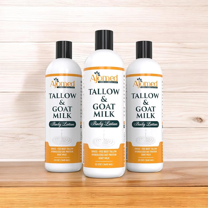 Grass Fed Beef Tallow & Goat Milk Body Lotion for Sensitive Skin, Organic Tallow moisturizer- Soothes Dry Patches, Goat Milk Moisturizer - Handmade Tallow Body Lotion (Oatmeal & Honey, 12 Oz)-Velvo Beauty