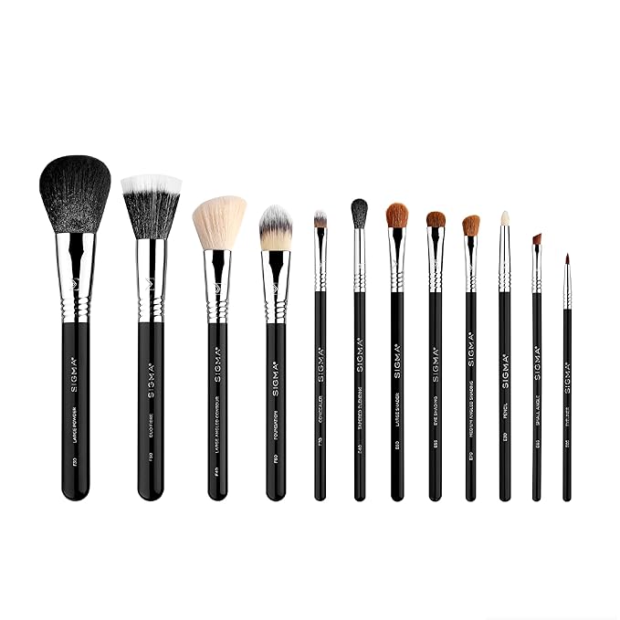 Sigma Beauty Essential Makeup Brushes Set – Professional Grade Makeup Brush Set with Premium Fibers and Sleek, Durable Handles for Face & Eyes, Includes 12 CK001 Black Makeup Brushes-Velvo Beauty