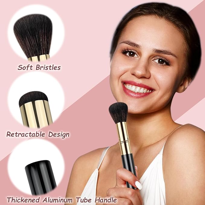Retractable Makeup Brush, Travel Kabuki Powder Brush, Retractable Blush Brush, for Blush, Bronzer, Buffing, Highlighter Flawless Powder Cosmetics, Travel Friendly-Velvo Beauty