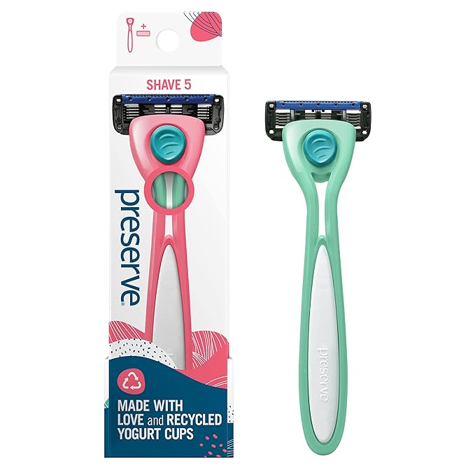 Preserve Shave 5 Five Blade Refillable Razor, Made from Recycled Materials, Neptune Green-Velvo Beauty