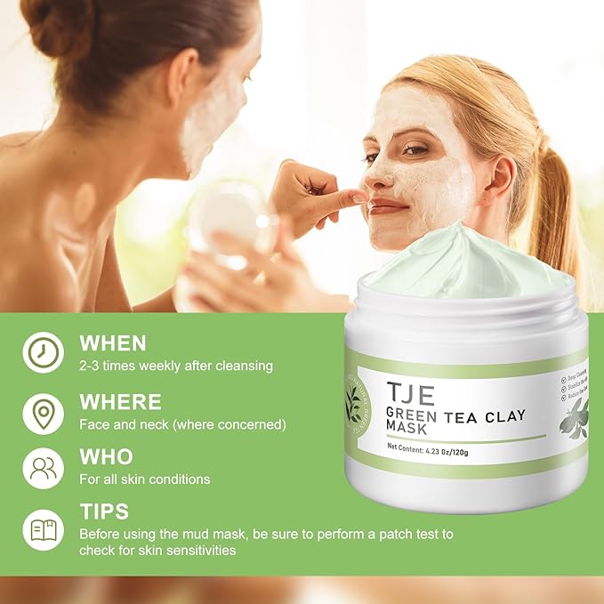 TJE Green Tea Clay Mask, Green Tea Cleanse Face Mask, Deep Pore Cleansing Mask, Moisturizing & Purifying, Remove Blackheads & Acne for All Skin Types-Velvo Beauty