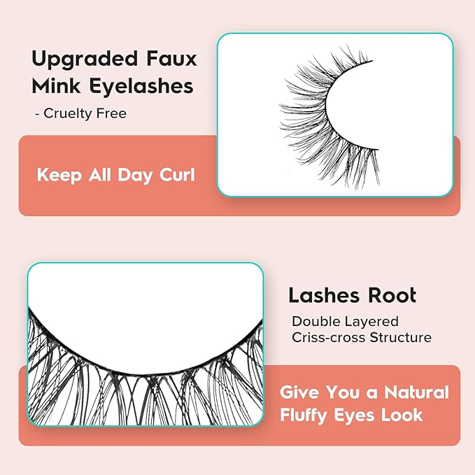False Eyelashes Natural Look Wispy Lashes 10mm Short Lash C Curl 0.1MM Thin Band Lashes Pack Siligli Fake Eyelash 7 Pair-Velvo Beauty