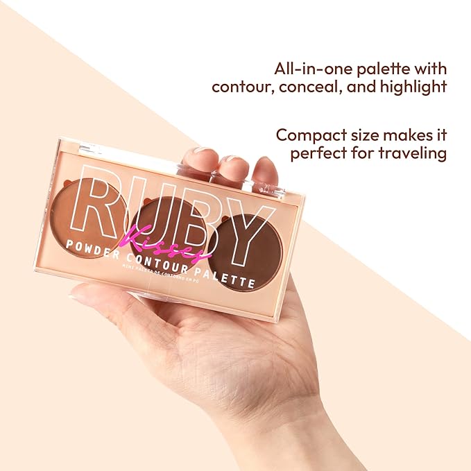 Ruby Kisses Contour Palette 3-in-1 Contour, Conceal, Highlight All-In-One Mini Palette, Long-Lasting, Easy to Blend Powder Contour Palette for All Skin Type-Velvo Beauty