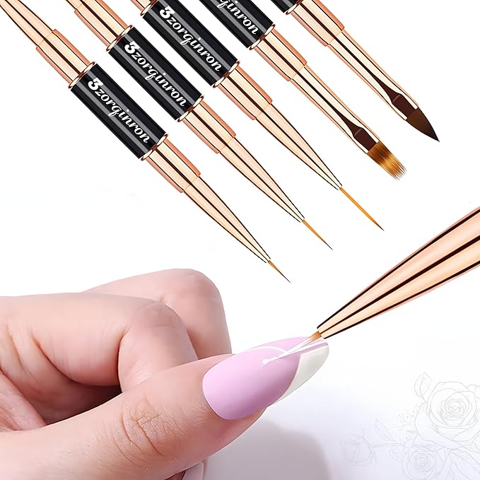 Nail Art Bushes Set, Professional 5Pcs Double-Ended Nail Brush Kit for Details, Long Lines, Ombre & 3D Design-Perfect for DIY Manicures & Salons (Black)-Velvo Beauty