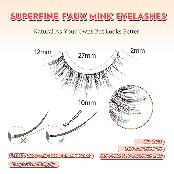 Natural Lashes Wispy Eyelashes Natural Look Short Lashes Pack 12mm Eyelashes C Curl False Lashes Thinner Band 3D Volume Fake Eyelashes 7 Pair Siligli-Velvo Beauty