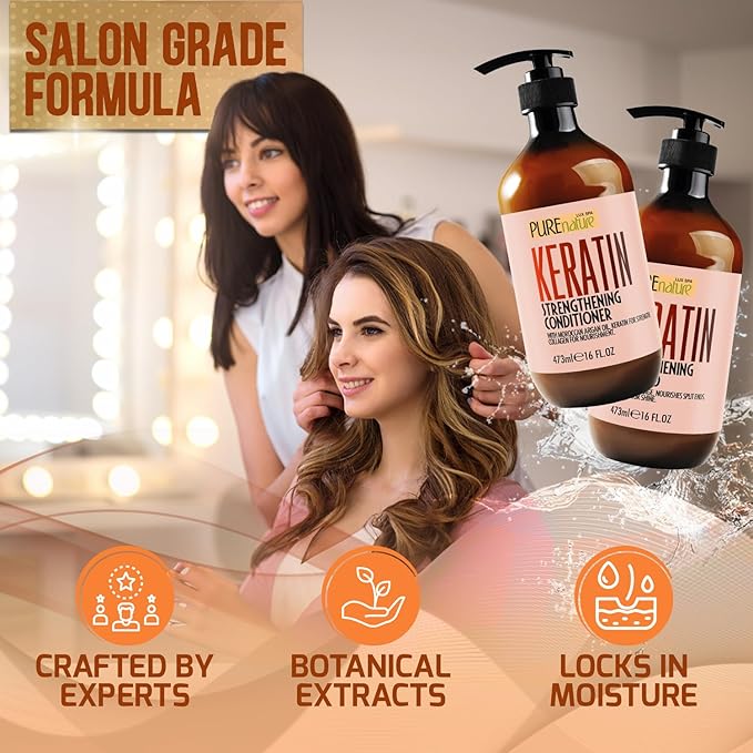 Keratin Shampoo and Conditioner Set - Sulfate and Paraben Free Treatment for Dry Hair - Anti Frizz, Collagen Enriched Formula for Curly or Damaged Hair - Safe for Men and Women with Color Treated Hair-Velvo Beauty