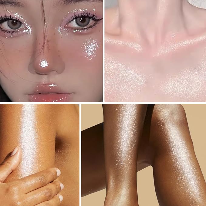 UCANBE Highlighter Makeup Drops Body Glitter Dewy Liquid Face Glow Shimmer for Women Holographic Luminizer Sparkles for Face (Silver Fairy White - 02)-Velvo Beauty