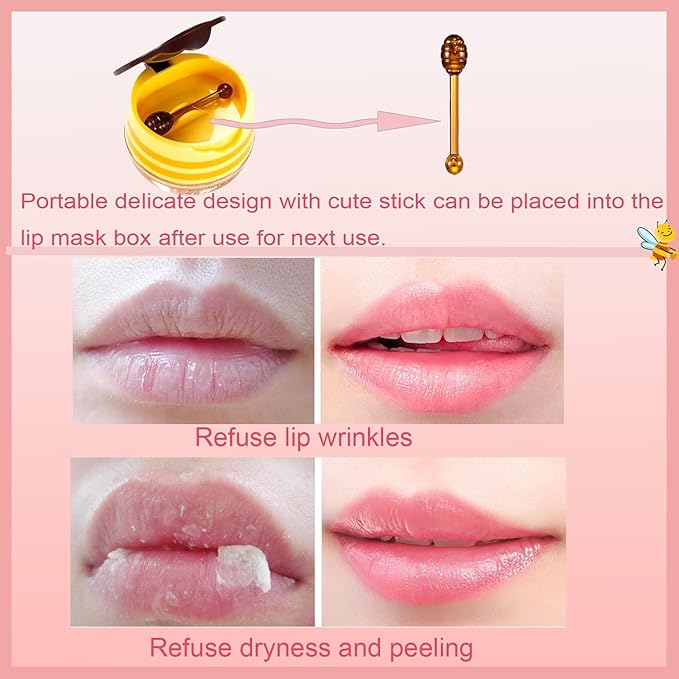 2 PCS Bee Lip Balm Honey Pot, Honey Watermelon Bee Lip Balm Sleeping Lip Mask Overnight with Sticks, Honey Pot Lip Balm Hydrating Exfoliating Prevention Dry and Crack Lip Scrubs-Velvo Beauty