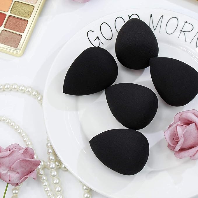 BEAKEY Makeup Sponge Set, 5 Pcs Foundation Blending Sponge, Beauty Sponges Flawless for Liquid, Cream, and Powder, Latex-Free and Vegan Boun Boun Sponges, Makeup Sponges Black-Velvo Beauty