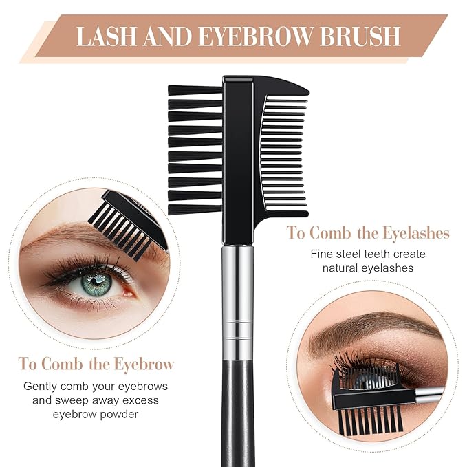 Skyley 4 Pieces Eyebrow Brush Eyelash Separator Brow Comb and Lash Spoolie Professional Eye Makeup Tools Metal Folding Lash Comb Black Double Head Eyelash Brush-Velvo Beauty