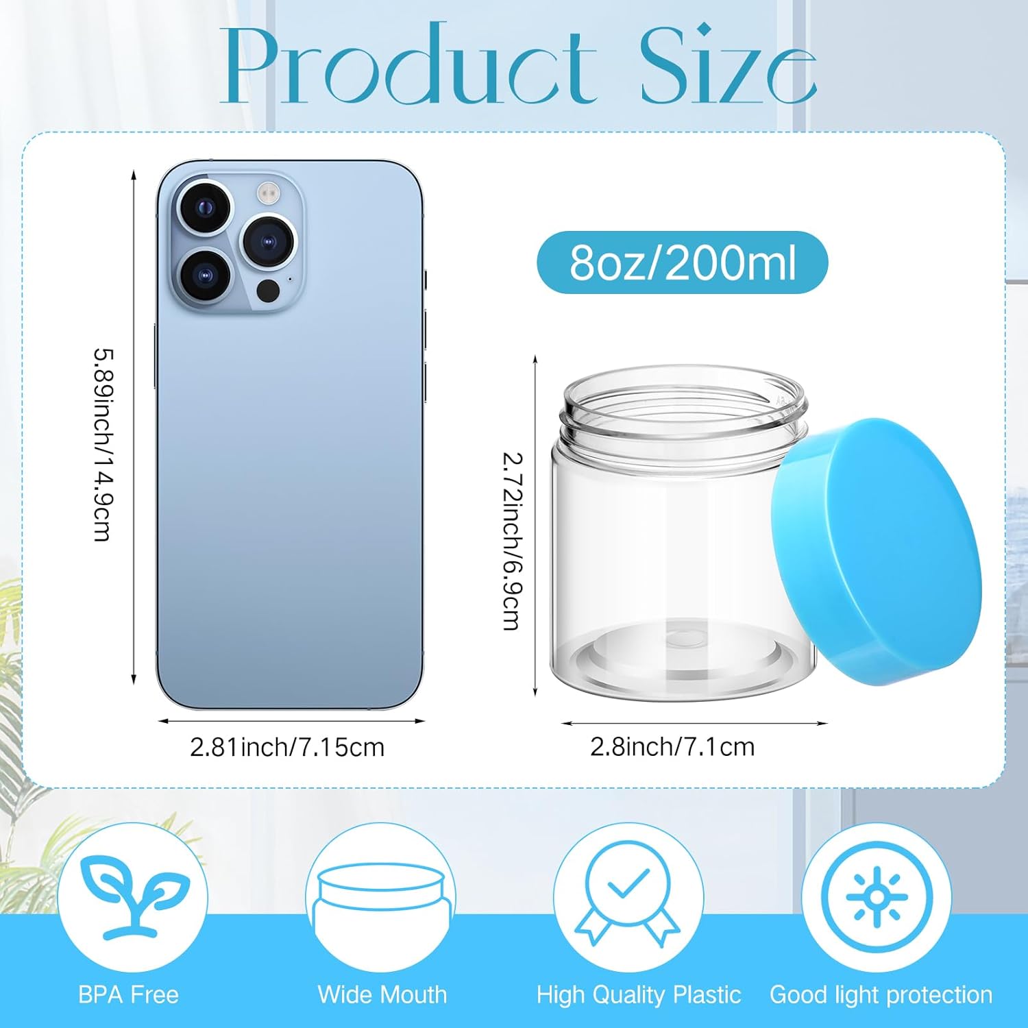 SATINIOR 100 Pcs Plastic Jars with Lids Small Containers Lids Wide Mouth Small Plastic Containers for Lotion Cream Rhinestones Body Butters Travel Storage(8 oz, Blue)-Velvo Beauty