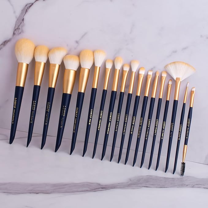 LORYP Makeup Brushes Set Labeled 18 Piece Face and Eye Brush Set Ultra soft hair Foundation, Concealer, Blush, Contour, Blending, Eyeshadow Blue Brush kit-Velvo Beauty