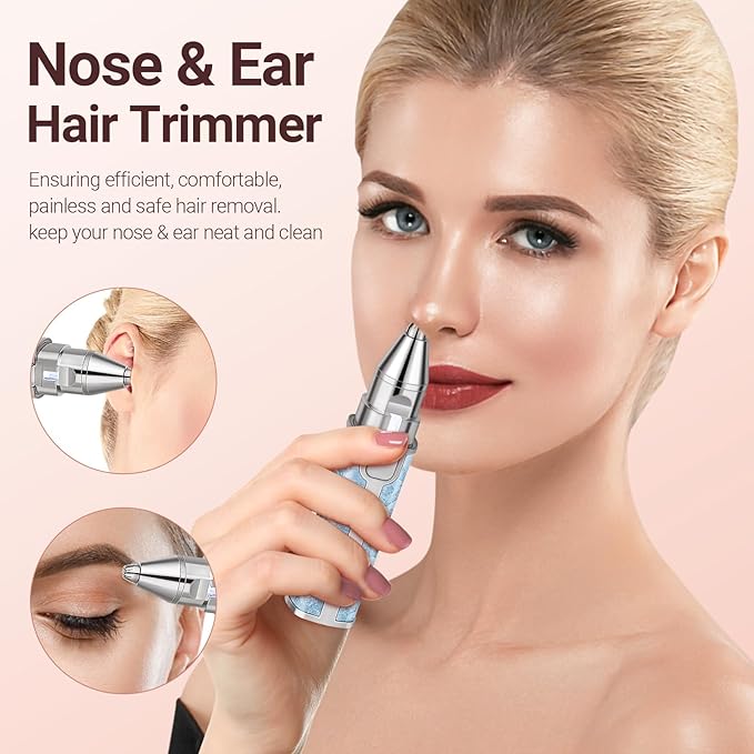 Facial Hair Remover for Face Lip, Electric 2 in 1 Face Shaver and Eyebrow Trimmer, Rechargeable Blue Nose Hair Trimmer for Women with Built-in LED Light-Velvo Beauty