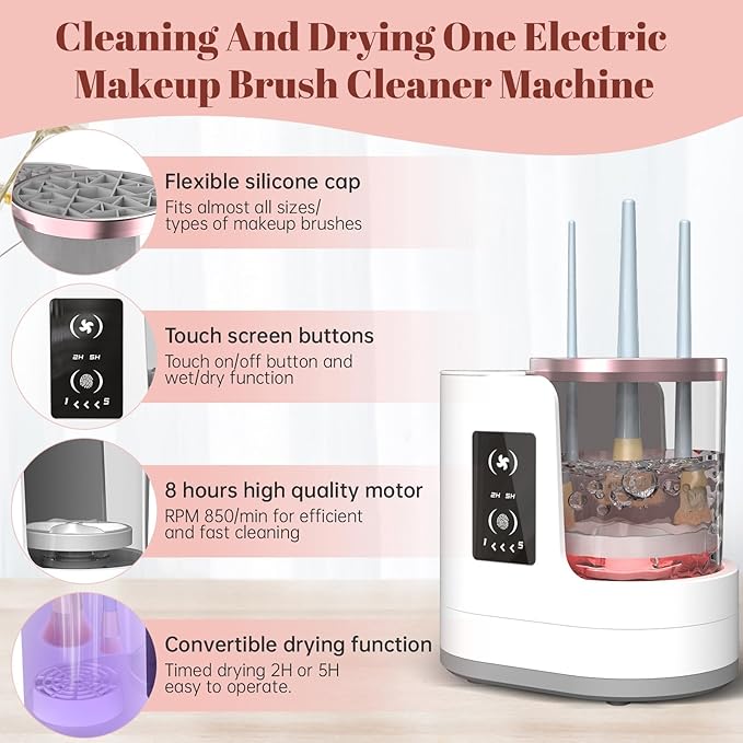 3 IN 1 Electric Makeup Brush Cleaner Machine With Makeup Brush Dryer-Holder-Portable Automatic USB Cosmetic Brushes Cleaner Tool for All Size Beauty Makeup Brush Set,Contour, Eyeshadow, Blush Brush-Velvo Beauty
