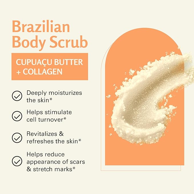 Firming & Moisturizing Brazilian Body Scrub, Gentle Body Exfoliator with Cupuacu Butter, Jojoba Oil & Collagen, 16 oz (453 g) by M3 Naturals-Velvo Beauty