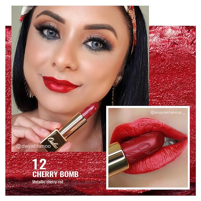 Oulac Metallic Red Lipstick Set 3PCS High Impact Lipcolor with Moisturizing Formula, Vegan Beauty, Full-Coverage Lip Color, Gift Lipstick for Women, 4.3g X 3PCS, 12+GM05+GM13-Velvo Beauty