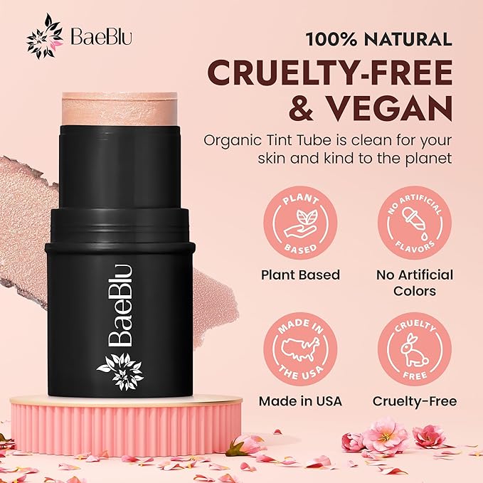 Organic Blush Tube, Moscato - 100% Natural Vegan Cream Blush Sticks, Multi-Use Bronzer, & Highlighter for Lips, Cheeks & Eyes, Buildable Shimmer, Gluten-Free, Paraben-Free, Made in USA-Velvo Beauty