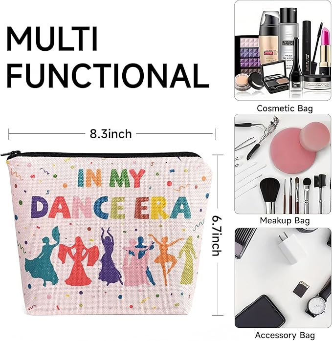 My Dance Era Canvas Zipper Cosmetic Bag, Small Makeup Bag for Women, Friends, Daughter, Sister for Dancers, Dancer Birthday Gifts for Girls (Pink)-Velvo Beauty
