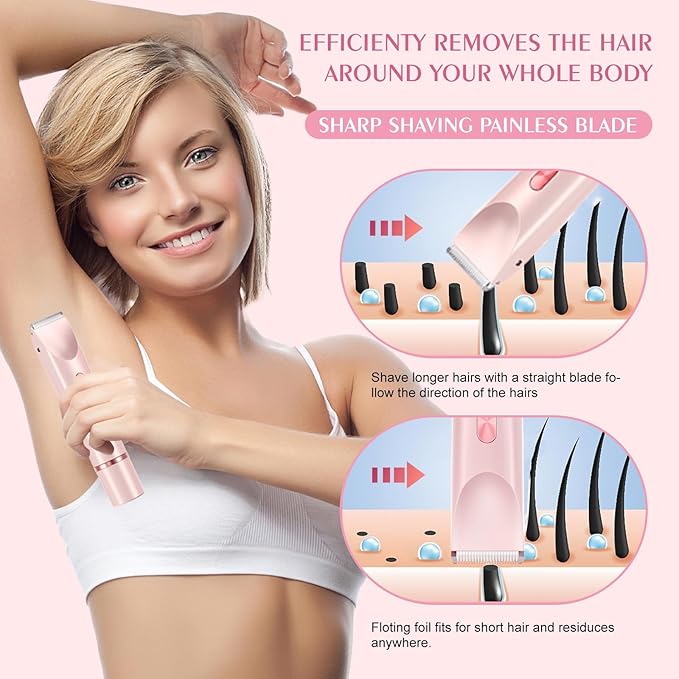 Bikini Trimmer for Women,Dermave Bikini Shaver,2-in-1 Electric Razors for Women(Pale Pink)-Velvo Beauty