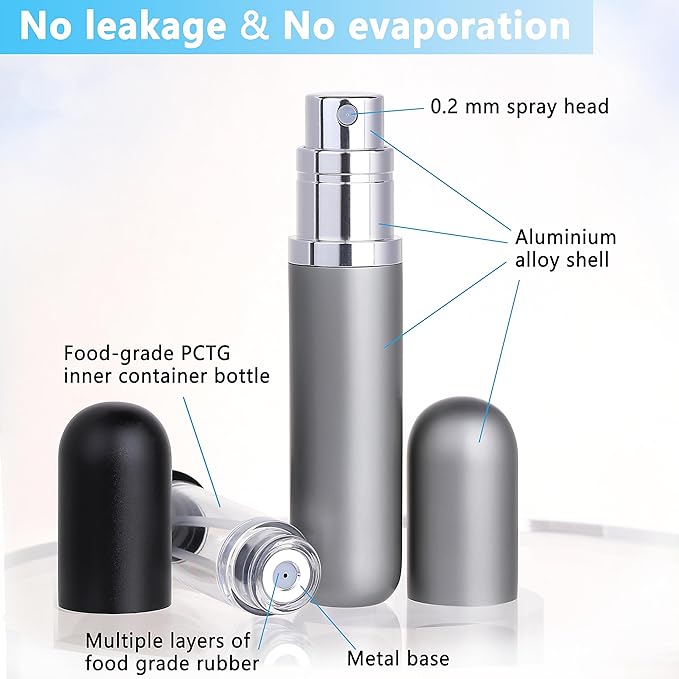Travel Refillable Perfume Atomizer Bottle 2-Pack 5ml Leakproof Travel Perfume Refillable Bottle (Gray & Gray)-Velvo Beauty