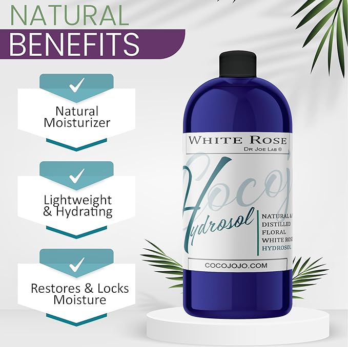 Dr Joe Lab White Rose Water Hydrosol - Pure Natural Distilled Bulgarian Rosewater Non-GMO Vegan Hydrating Toning Spray Mist Face Hair Skin Pores Locs Dreads - Packaging May Vary (32 oz)-Velvo Beauty