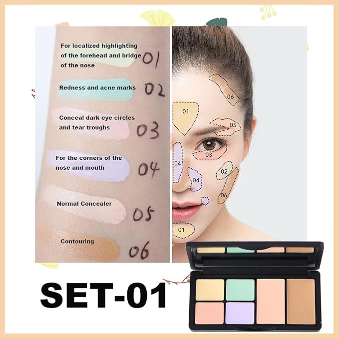 6 Colors Correcting Concealer Palette, 6 In 1 Contour Palette with 2 Packs Brush, Makeup Palette Contouring Foundation Color Corrector Palette, Color Corrector for Dark Circles, Blemish, Acne-Velvo Beauty