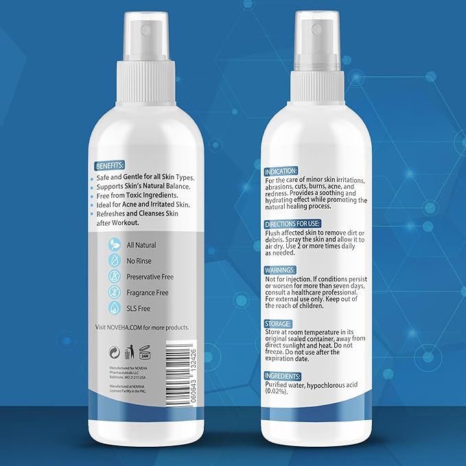 NOVEHA Facial Cleanser For Acne - Hypochlorous Acid Spray - Irritation, Redness & Breakouts Relief - Ideal for Active Teenage & Adult Athletes Post-Workout - Safe for Multiple Daily Uses - 8 oz-Velvo Beauty