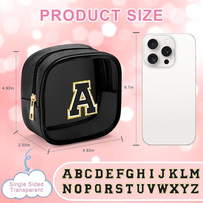 YOOLIFE Initial Makeup Bag Travel Toiletry Bag, Clear Makeup Bag Car Accessories For Women Clear Makeup Bags With Zipper Girlfriend Teacher 13 Year Old Girl Gifts Daughter Girl Gifts Mini Black F-Velvo Beauty