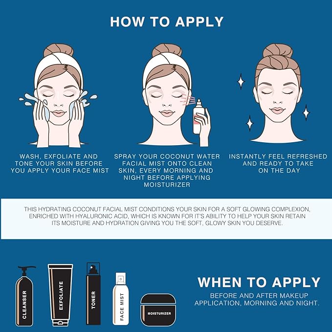 | Face & Body Mist Spray - Hydrating Coconut Water With Moisturizing Hyaluronic Acid | Instant Cooling, Conditoning, Hydrating | 8 FL OZ-Velvo Beauty