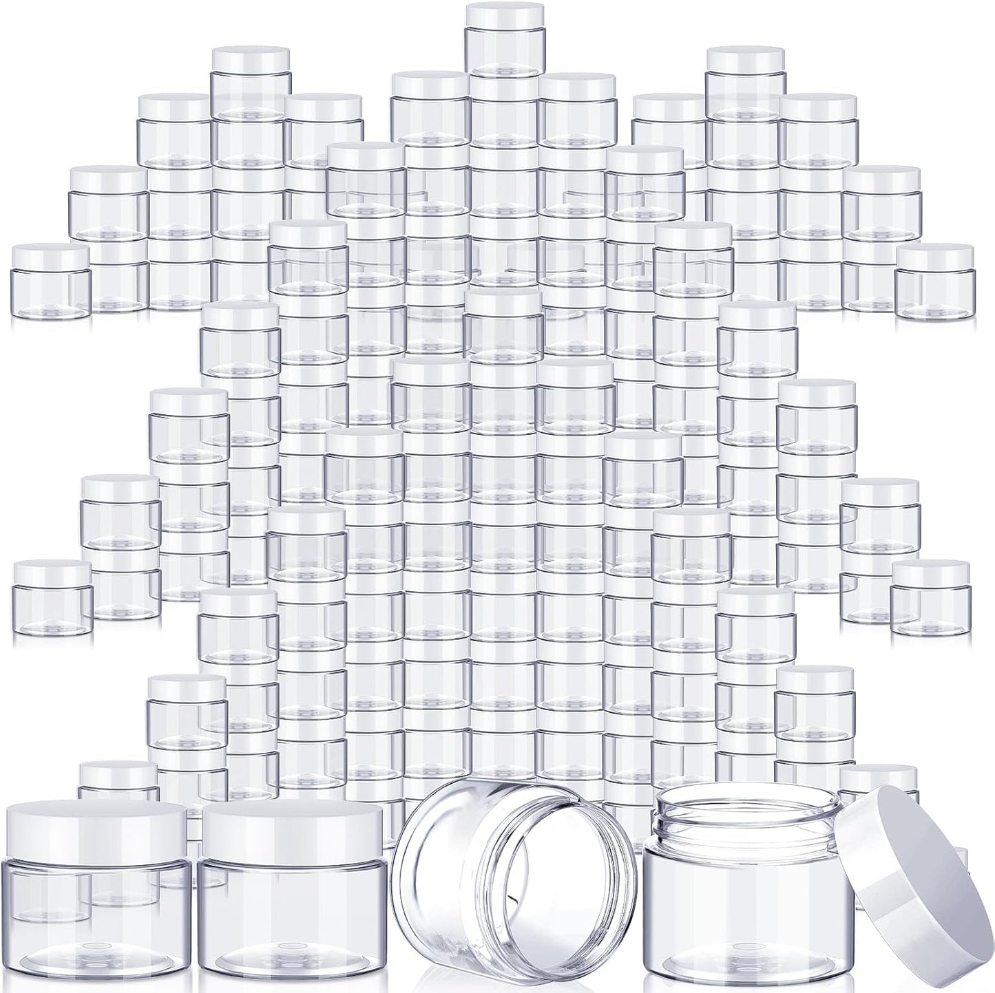 SATINIOR 100 Pcs Plastic Jars with Lids Small Containers Lids Wide Mouth Small Plastic Containers for Lotion Cream Rhinestones Body Butters Travel Storage(1 oz,White)-Velvo Beauty