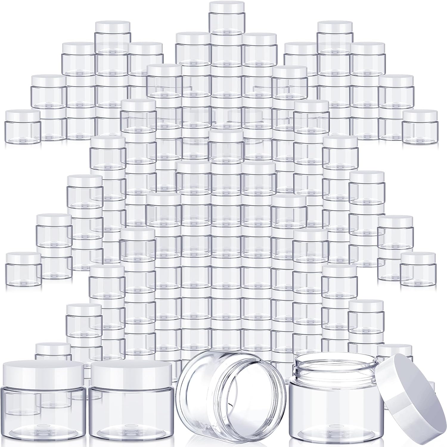SATINIOR 100 Pcs Plastic Jars with Lids Small Containers Lids Wide Mouth Small Plastic Containers for Lotion Cream Rhinestones Body Butters Travel Storage(1 oz,White)-Velvo Beauty