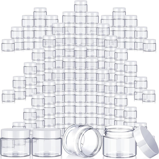SATINIOR 100 Pcs Plastic Jars with Lids Small Containers Lids Wide Mouth Small Plastic Containers for Lotion Cream Rhinestones Body Butters Travel Storage(8 oz,White)-Velvo Beauty