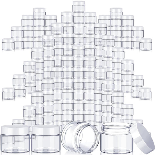200 Pcs Empty Bulk Plastic Container Jars with Lid Leak Proof Round Plastic Jars Small Cosmetic Travel Containers for Storage Makeup Creams Lotion Ointments(White,2 oz)-Velvo Beauty
