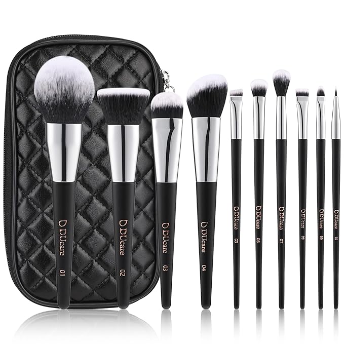 DUcare Makeup Brushes with Case 10Pcs Travel Makeup Brushset Women Gift Premium Synthetic Kabuki Foundation Blending Brush Face Powder Blush Concealers Eye Shadows with bag-Velvo Beauty