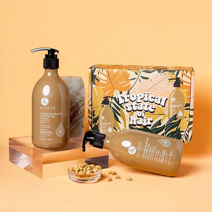 Luseta Castor Oil Shampoo and Conditioner Set Strengthen and Cleanse Thin Hair Restore Damaged Hair Sulfate Free for Men & Women 16.9oz*2-Velvo Beauty