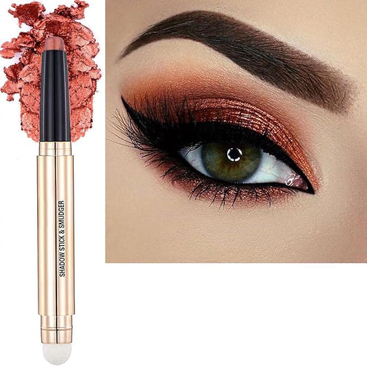 Copper Eyeshadow Stick And Sponge Makeup Brush Cream Shimmer Smooth Shadow Pencil Eyeliner Long Lasting Waterproof Eye Shadow Highlighter Stick Hypoallergenic Multi-Dimensional Eyes Look ( # 05)-Velvo Beauty
